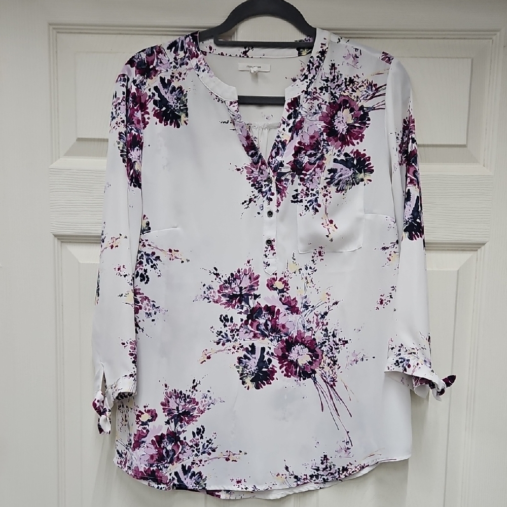 Maurices White and Purple Floral Blouse